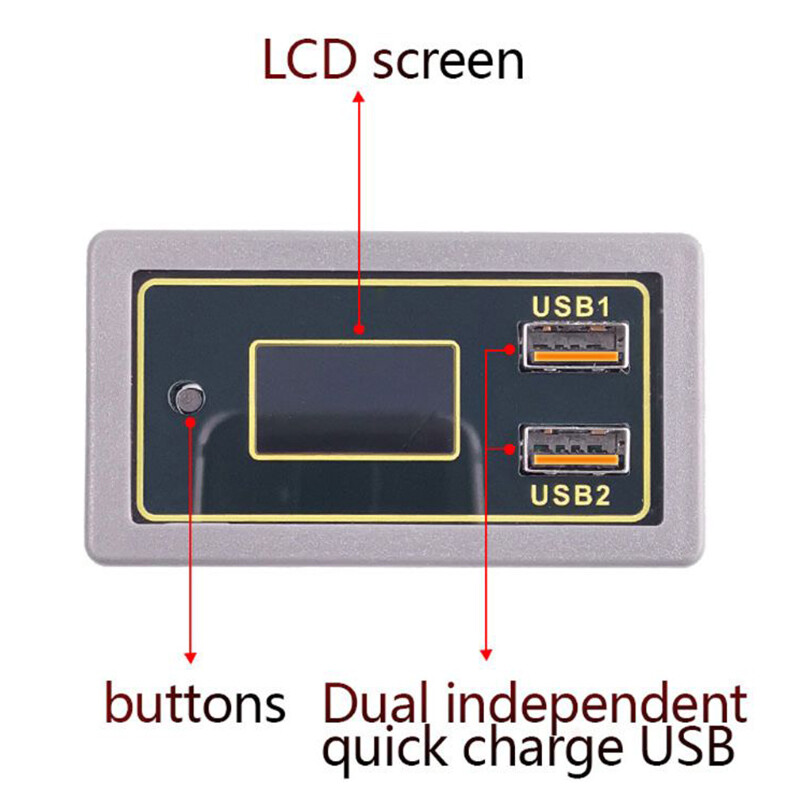 Motorcycle car dual USB digital display voltmeter battery capacity voltmeter tester suitable for DC 12V