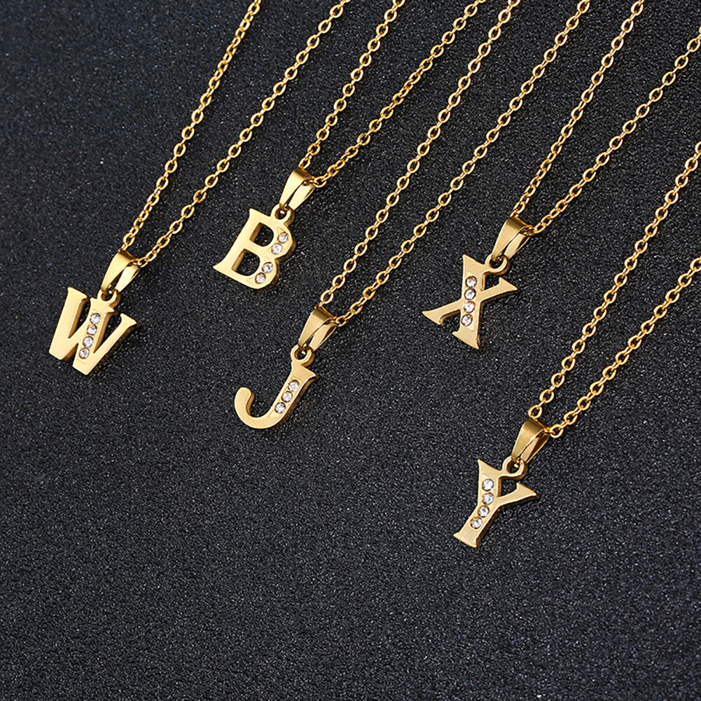 BC A To Z Stainless Steel Rhinestone 26 Letters Alphabet Pendant Necklace For Women Men Couple Fashion Jewelry Gift