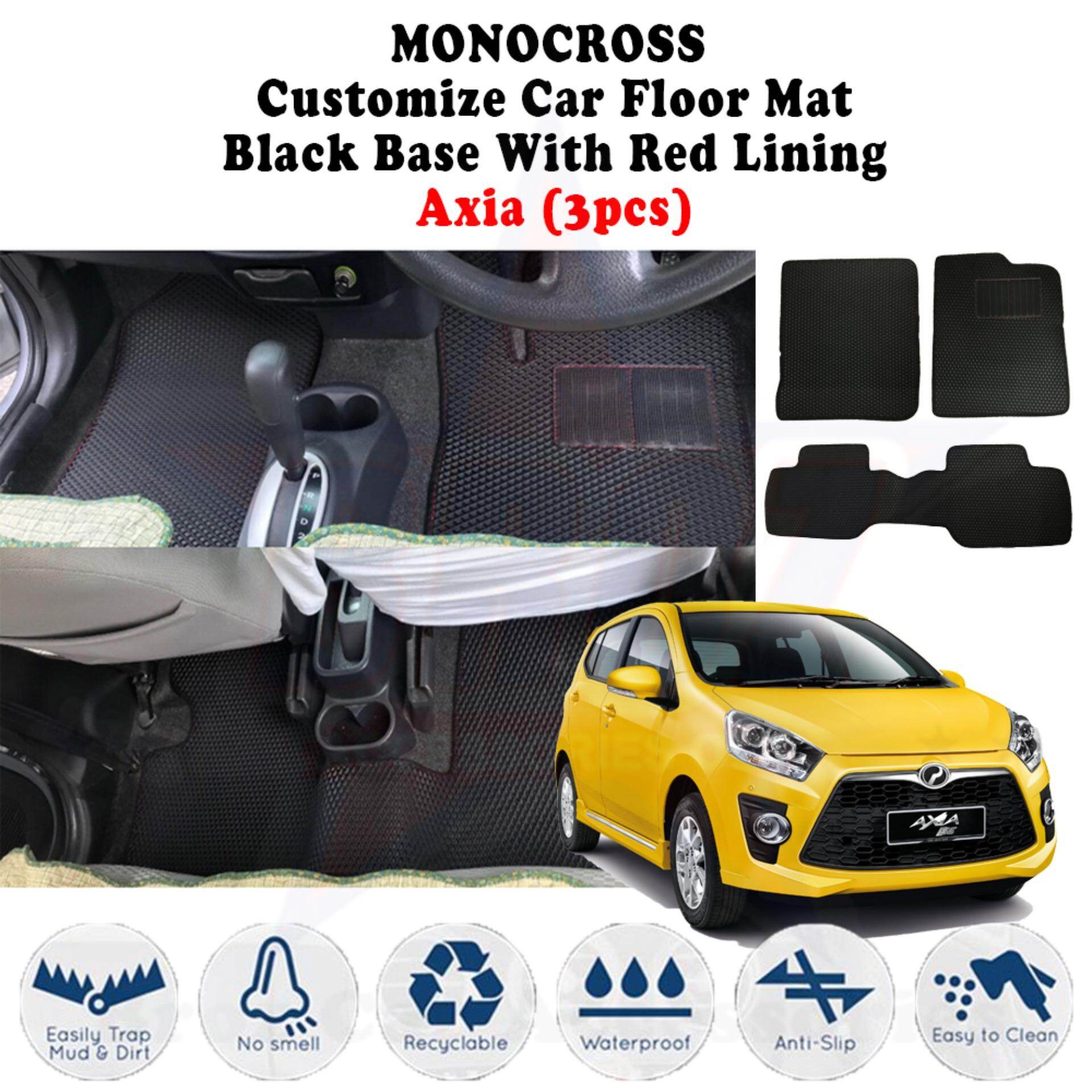 Perodua Axia Trapmat Car Mat Customize Car Floor Mat Black Base With Red Lining 3pcs No Smell Durable Water Proof Anti Slip Lazada