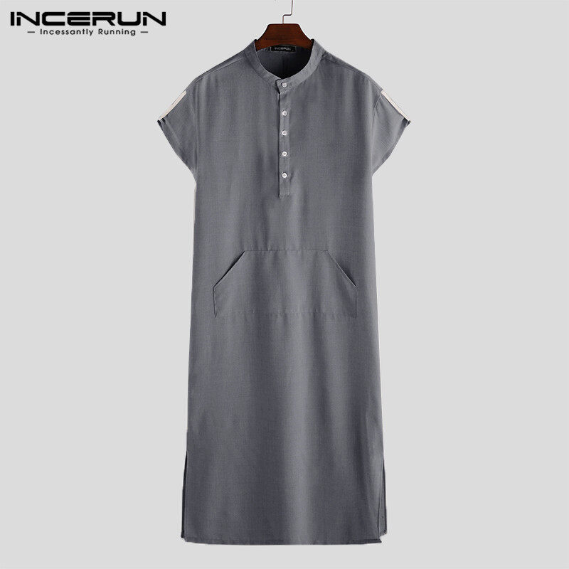 Medussa INCERUNเสื้อกันหนาวแฟชั่นใหม่MensอาหรับKaftan Robe Casual Tเสื้อกระเป๋าเต็มความยาวKaftan