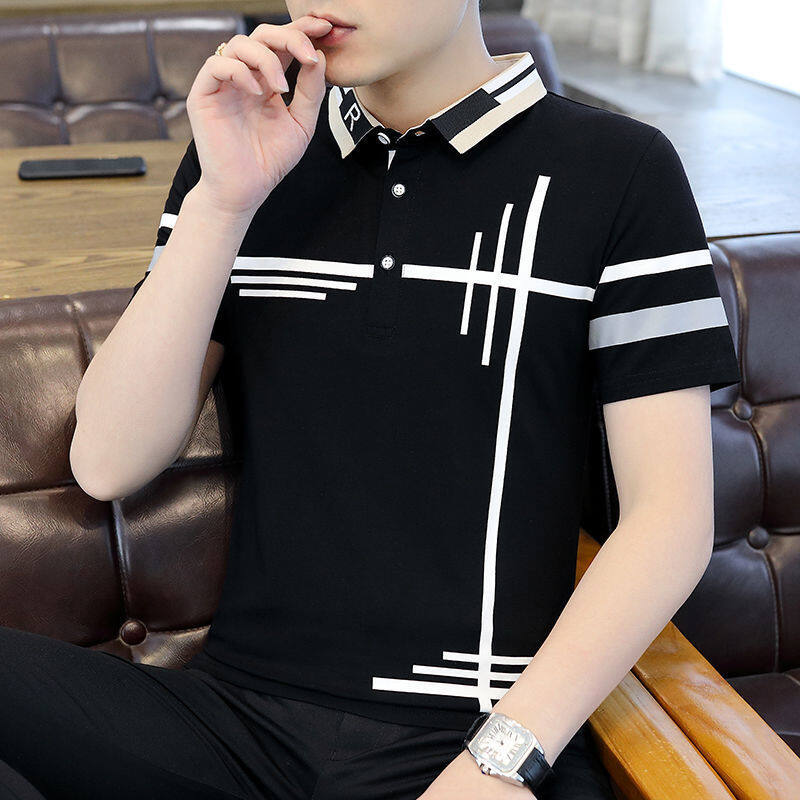 Summer New T-Shirt Casual Sweatshirt Men's T-Shirt Fashion Print Polo Shirt Slim Short Sleeve T-Shirt