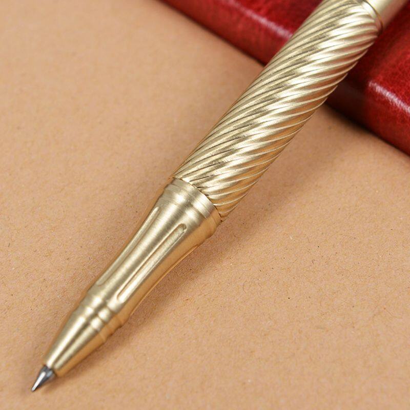 Solid Handmade Brass Gel Ink Pen Retro Twist Pattern Bolt Action Writing Tool School Office Stationery Supply