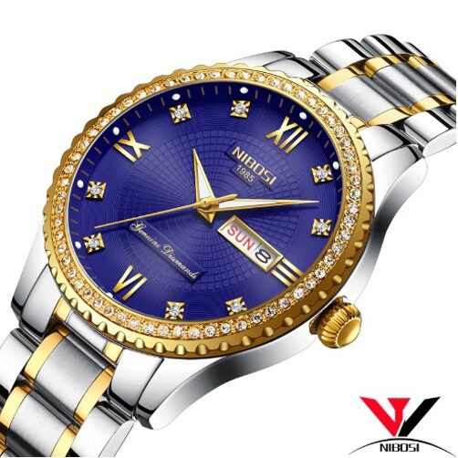 Đồng hồ nam dây thép đặc phiên bản quốc tế nibosi 2315 blue