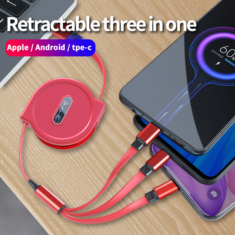 VAORLO Cáp Sạc 3 Trong 1 Có Thể Thu Vào Cho Android Iphone Type-C Điện Thoại Di Động Dây Sạc USB Di Động Đa Năng Cáp Sạc Nhanh