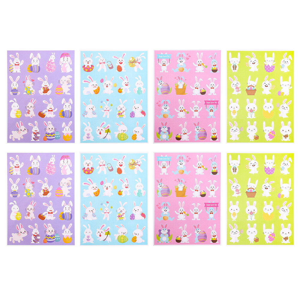 8 Sheets Easter Egg Stickers Cartoon Bunny Carrot Happy Easter Party Favors Kids Games Home Party Decoration Decal Nail Stickers