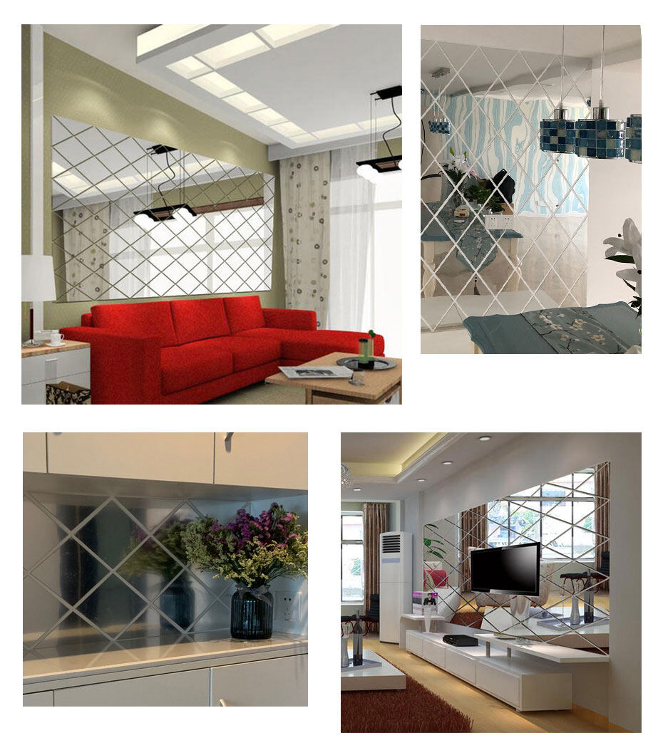 【Lightingeverthing】 Tấm Dán Tường Gương Tường Nền Khảm Hình Thoi Tự Dính Miếng Dán Trang Trí Gương Acrylic, Trang Trí Phòng Khách Phòng Ngủ 50x5 0Cm/50x10 0Cm/100x100cm