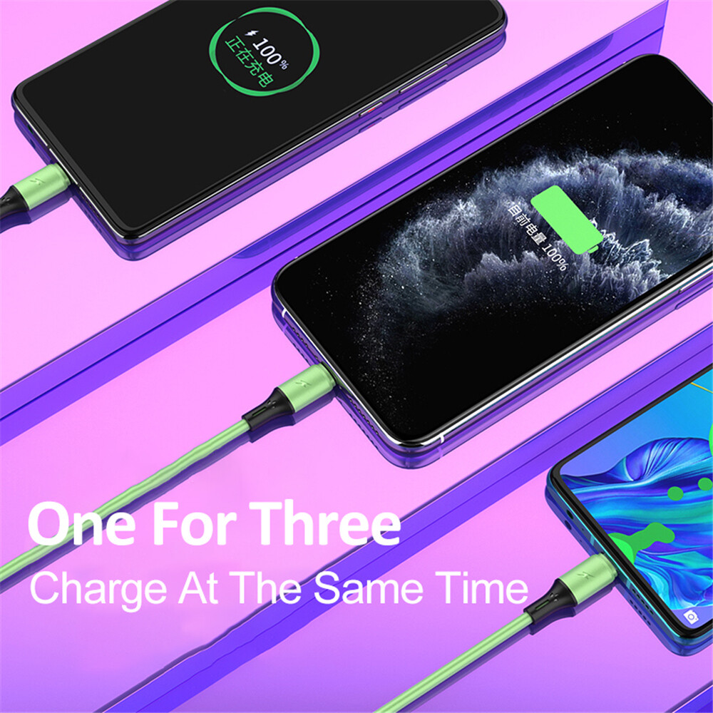 Lenuo 1.2M Liquid Silicone 3 In 1 Fast Charging Cable Usb To Lightning / Type C / Micro USB Charging Cable For IPhone Samsung Huawei Xiaomi Vivo Oppo USB Cable