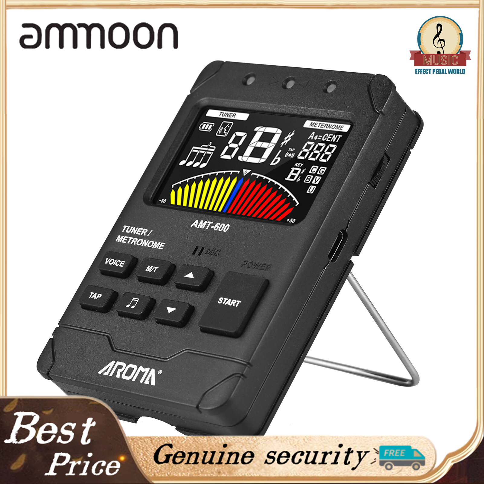 AROMA AMT-600 Tuner & Metronome & Tone Generator 3-in-1 Rechargeable 2.5-inch Color LCD Guitar Tuner Mini Digital Metronome Electronic Metronome with Clip-on Pickup Cable for Guitar Bass Ukulele Violin