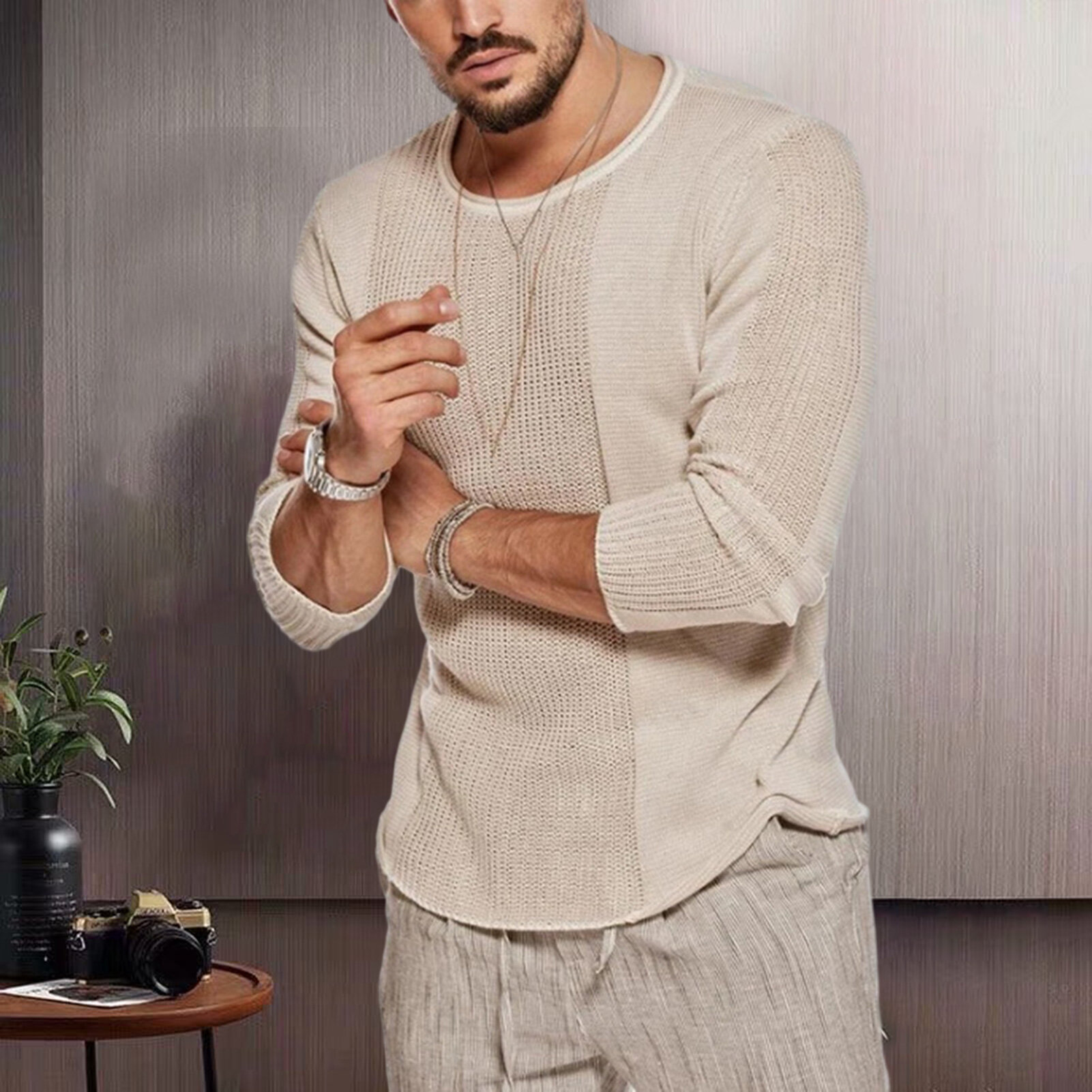 Fashionable Men Sweater Men Round Neck Sweater Men's Knitted Sweater Perfect for Autumn and Winter O-neck Long Sleeve237_voghion.com