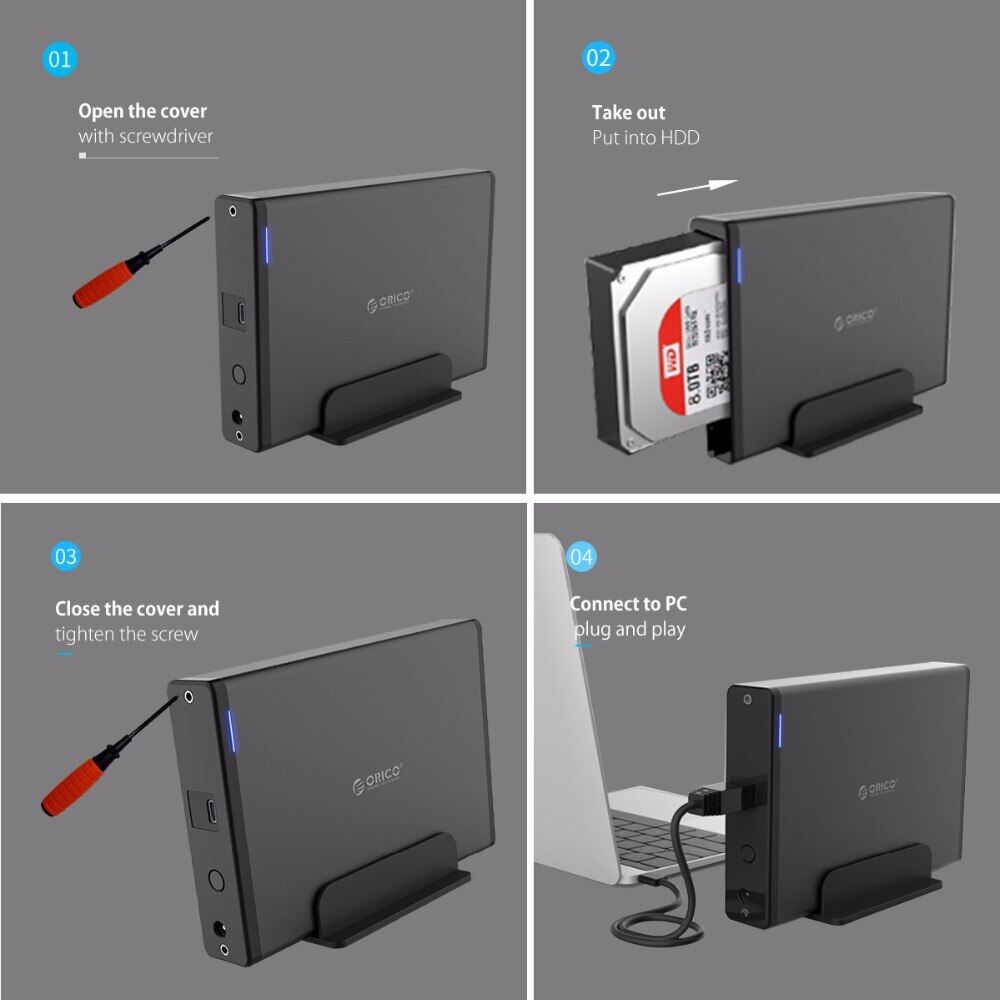 ORICO Đầu Đọc 3.5 Inch Vỏ HDD Type C/USB3.0 Vỏ Bọc Ổ Cứng SATA Sang USB3.1 Ổ Đĩa Cứng Gắn Ngoài Cho Ổ Cứng 2.5/3.5''