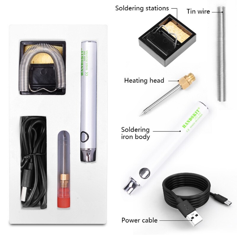 5V 8W Soldering Kit Mini Electric Soldering Iron Tools Equipment USB Powered Adjustable Temperature with Solder Stand and Tin Wire