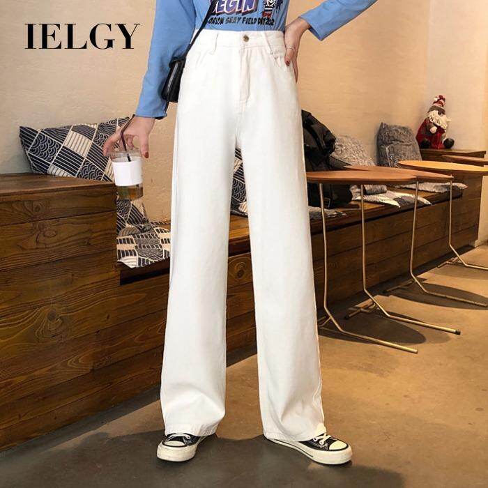 IELGY Casual Plain Autumn Thin denim Woman High waist ALL-match Wide leg Long pants