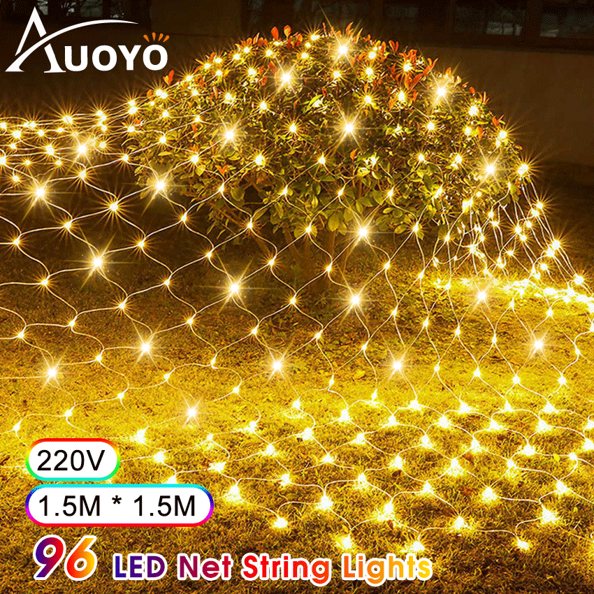 Auoyo Đèn LED Dây Lưới Thần Tiên Rèm Cửa Sổ Vòng Hoa Đèn Thần Tiên Giáng