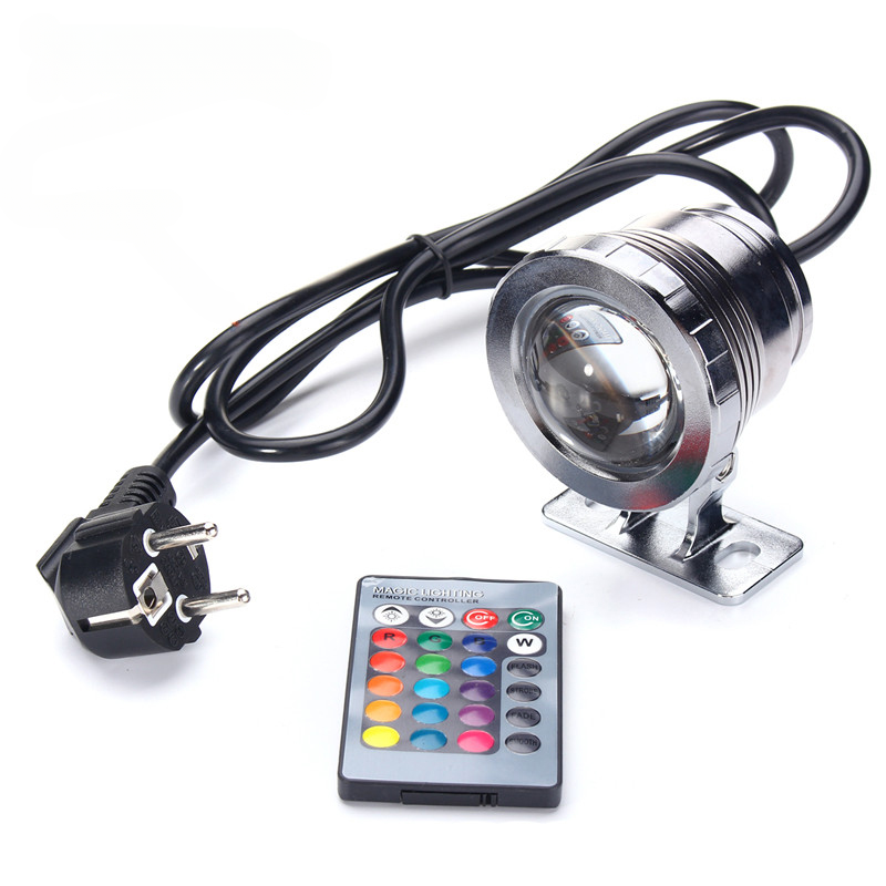 Fast delivery underwater pool spot light 10w 15w ip68 waterproof rgb led flood light ac dc 12v 220v fountain pool garden pool pond aquarium lamp telecontrol