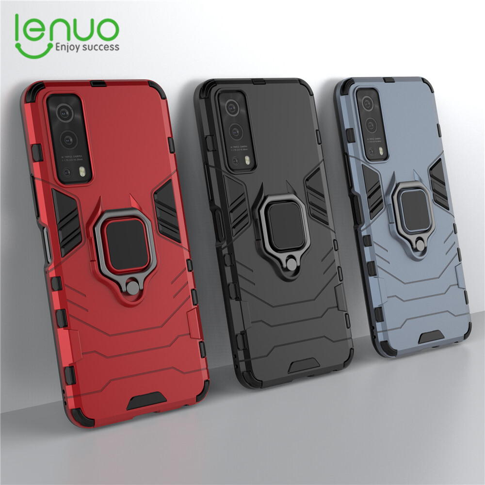 Lenuo for Vivo S1 Pro Case - Silicone TPU and Hard PC Dual Layer Heavy Duty Shockproof Metal Ring Holder Cover Phone Casing