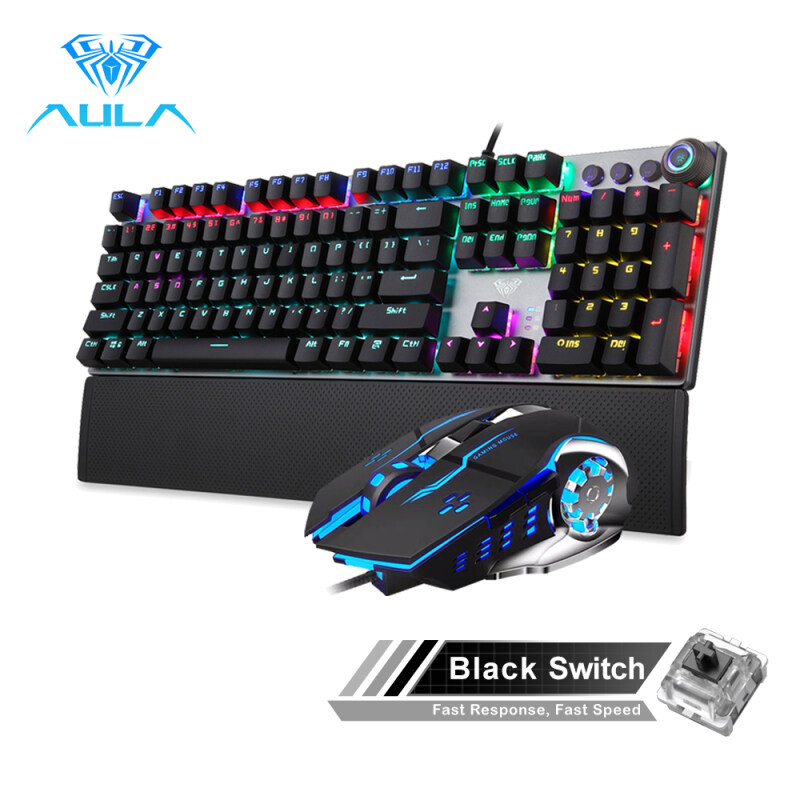 AULA  Mechanical Gaming keyboard and mouse Combo Black/Blue Switch for PC Laptop Game(F2088+S20) Singapore