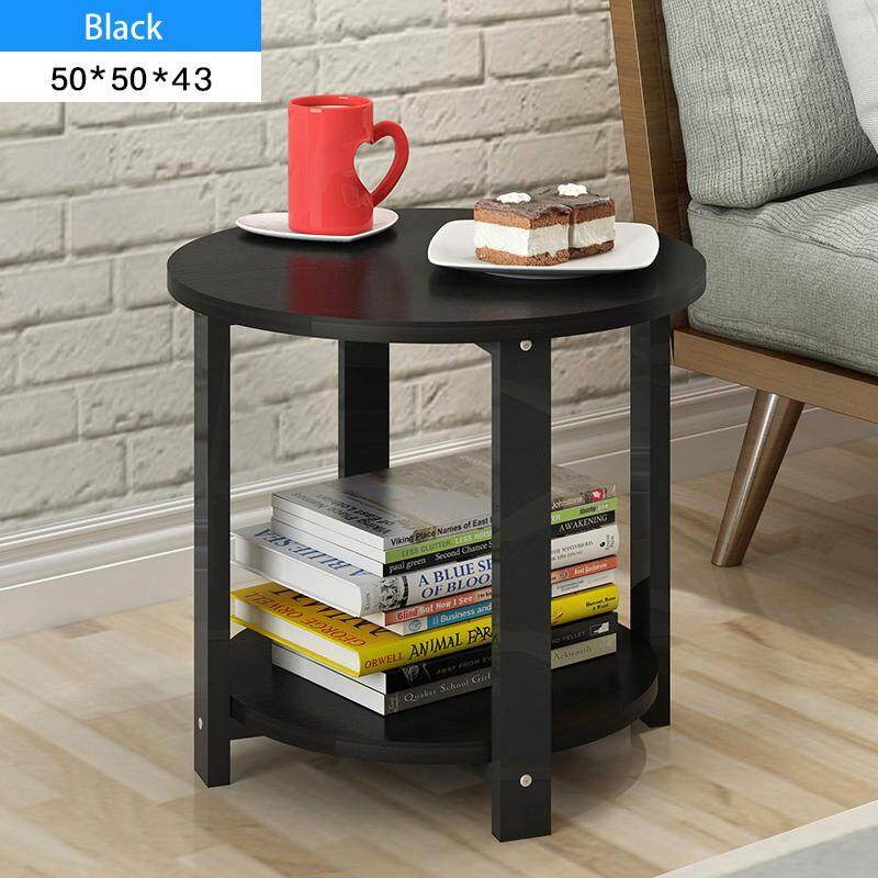 RuYiYu - 50X50X43cm, 2 Layer Round Coffee Table, Multi-color Optional, Black Metal Frame, Coffe Table
