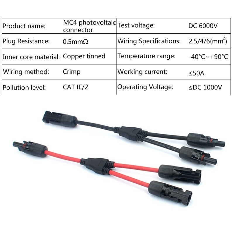 2 Chiếc Đầu Nối Song Song Nhánh Chữ Y Đầu Nối Điện Năng Lượng Mặt Trời 30A 1000V Đầu Nối Dây Cáp Tấm Năng Lượng Mặt Trời Quang Điện