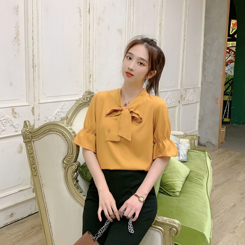 Cộng Với Kích Thước Áo Sơ Mi, Áo Cánh Voan Tay Công Chúa Phối Nơ