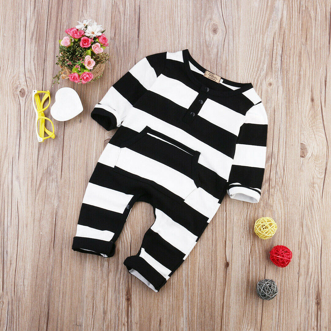 Newborn Infant Baby Boy Girl Kids Stripe Romper Jumpsuit Bodysuit Clothes Outfit