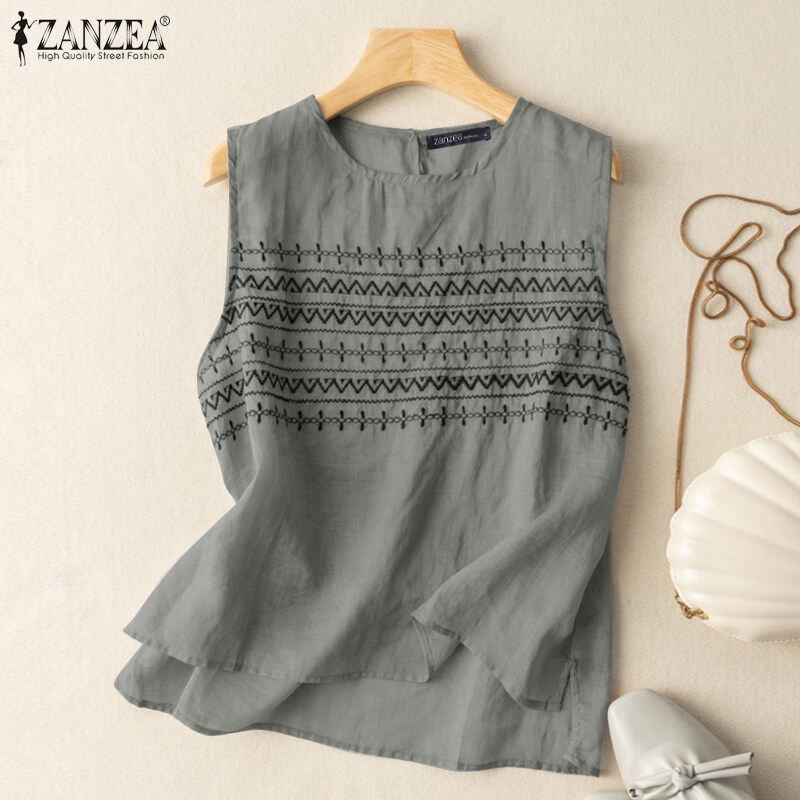 Zanzea nữ vest Tank mùa hè thường ngày không tay o cổ cao Áo sơ mi thấp TEE Áo cami #2