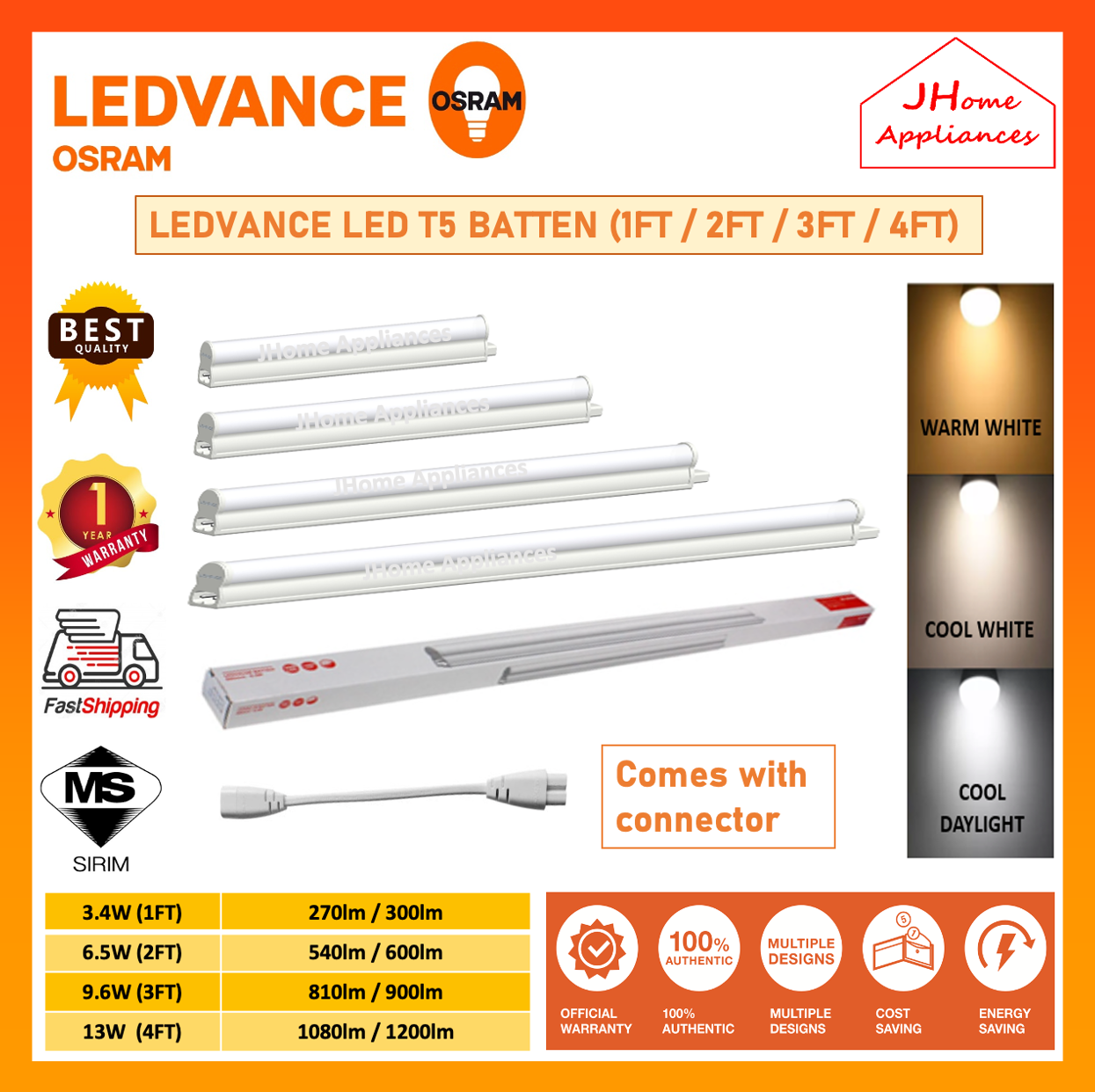 Photo necklace Because OSRAM LEDVANCE LED T5 BATTEN [ 1FT/2FT/3FT/4FT ] [ 3.4W/6.5W/9.6W/13W ] LED  TUBE LIGHTING WITH CONNECTOR | Lazada