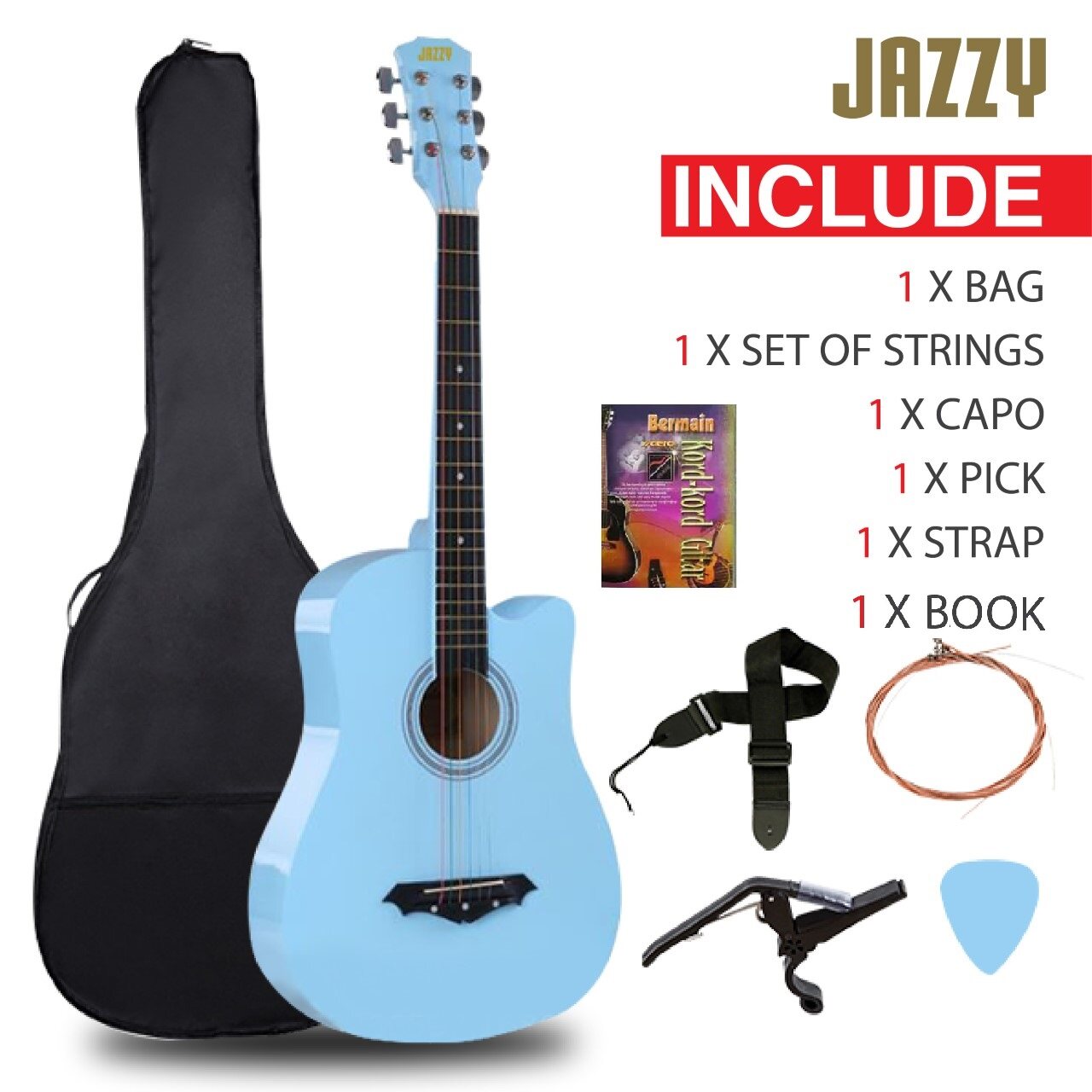 JAZZY 38 Inch Acoustic Guitar Sky Blue Cutaway Basic Guitar Lazada