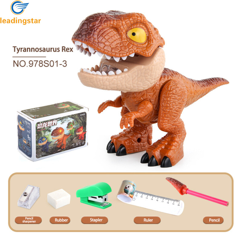 LeadingStar Fast Delivery 5-in-1 Cartoon Dinosaur Stationery Set Pencil Sharpener Eraser Ruler Pencil Student Supplies