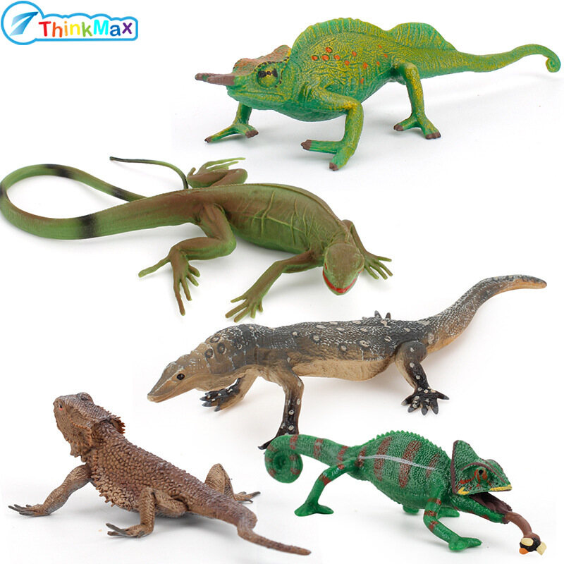 THINKMAX Realistic Wild Amphibian Animal Action Figures Simulation Chameleon Model Ornament Creative Tricky Toys For Kids