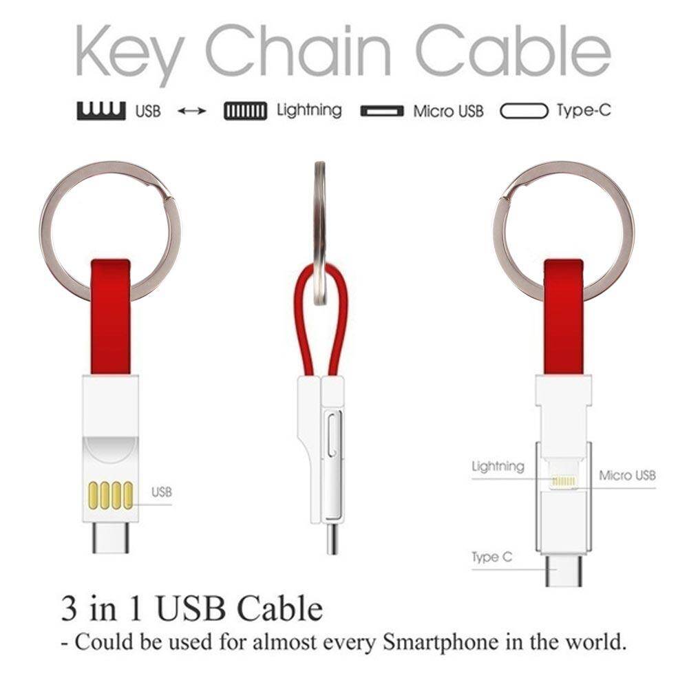 3 in 1 Multi keychain  Charging Cable Portable  Magnetic Travel Short Cables Type C Lightning Micro USB  Compatible iPhone Android All Smartphones