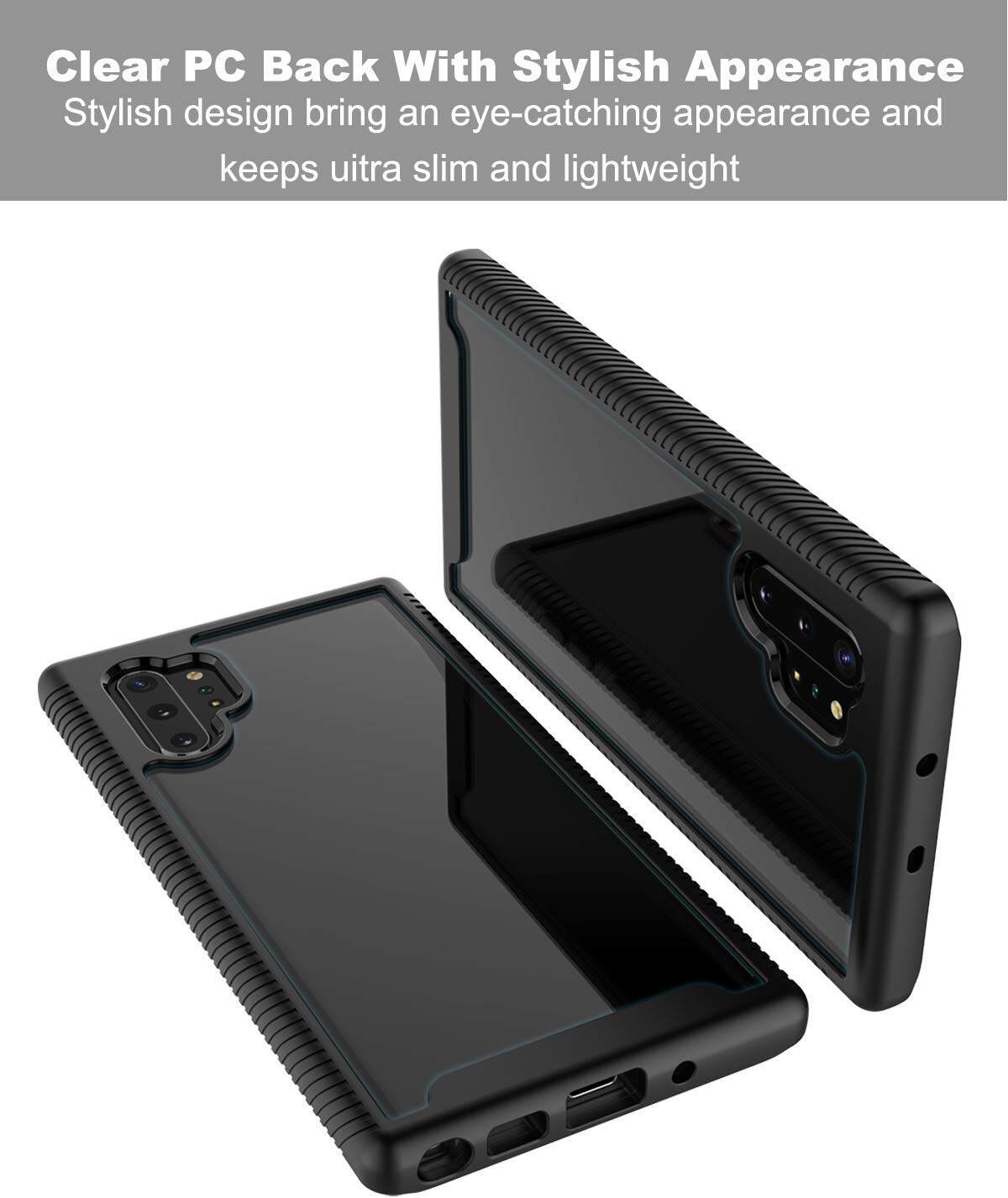Samsung Note 10 Plus Case,Galaxy Note 10 Case [Tempered Glass Screen Protector] Hybrid Transparent Clear Back TPU Bumper Armor Rugged Shockproof Case for Samsung Galaxy Note 10+/Note10