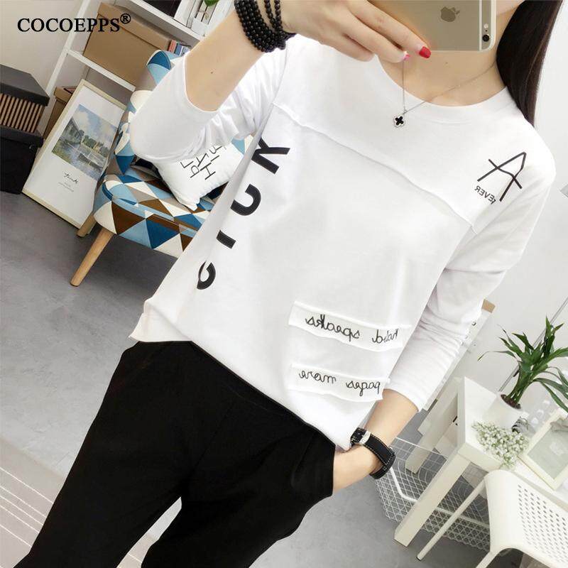 Cocoepps 2020 Mùa Thu Mới Áo Thun Nữ Phong Cách Hàn Quốc Cổ Chữ O In Áo