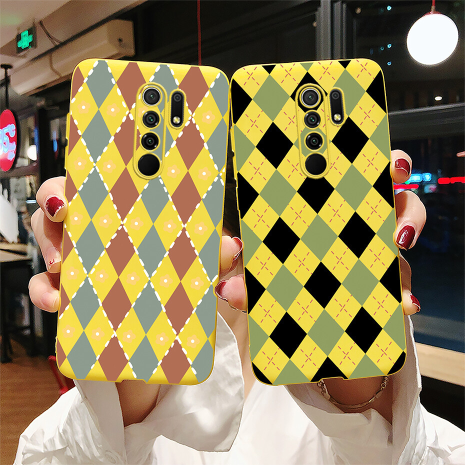Case for Xiaomi Redmi 9 9a 9c 9T Redmi Note 9s 9 Pro Max Casing Fashion Checkerboard Painted TPU Phone Case Soft Silicone Back Protective Cover