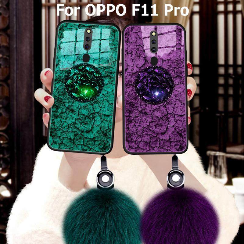 Giá For OPPO F11 Pro Marble Soft Case【Fur Ball & Airbag Bracket】Gold Foil Drops Glue