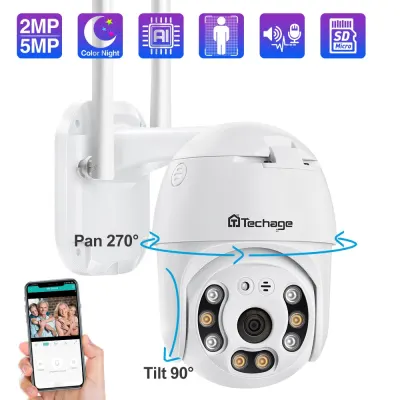 1080P 5MP Wifi IP Camera Wireless Security Camera Outdoor Speed Dome PTZ Camera Two-Way Audio TF Card AI Human Detection