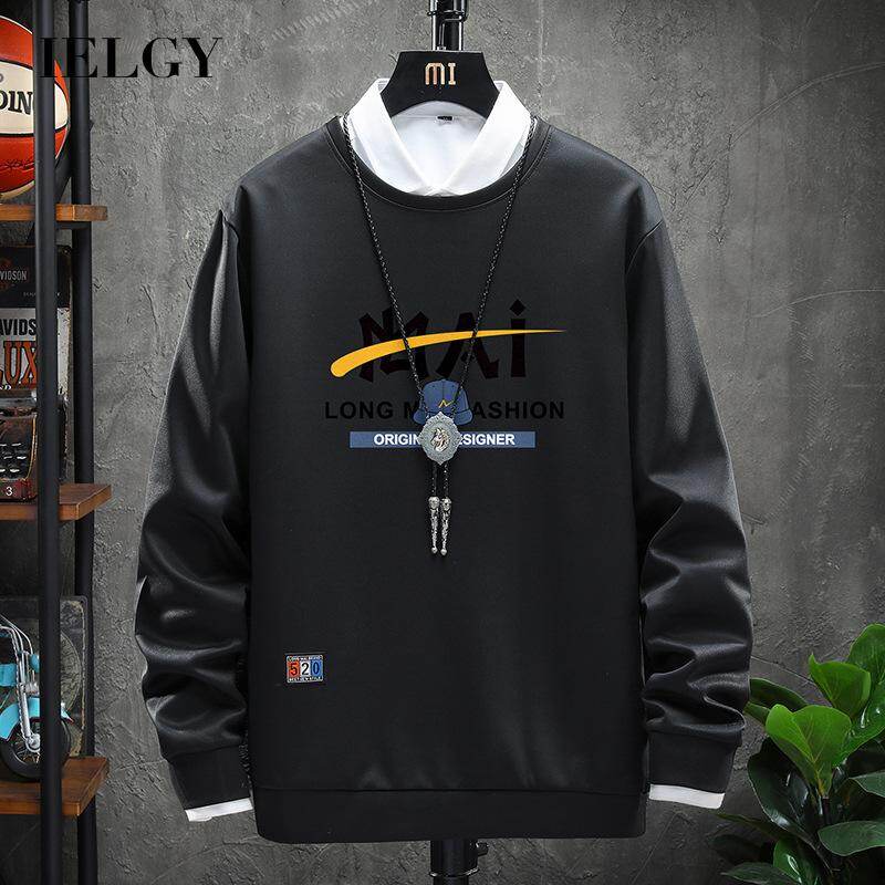 IELGY Fashion Round neck Loose Autumn ALL-match Long sleeve Men's T-shirt Commuter Printing