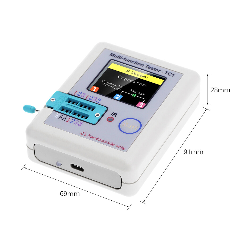 Cảm Biến Thông Minh LCR-TC1 Màn Hình Màu Đầy Đủ Hiển Thị Đồ Họa Bộ Kiểm Tra Bóng Bán Dẫn Đa Chức Năng NPN PNP Transitor N-channel P-channel FET Diode Điện Trở Điện Cảm Điện Dung SCR Pin Tự Động Đo