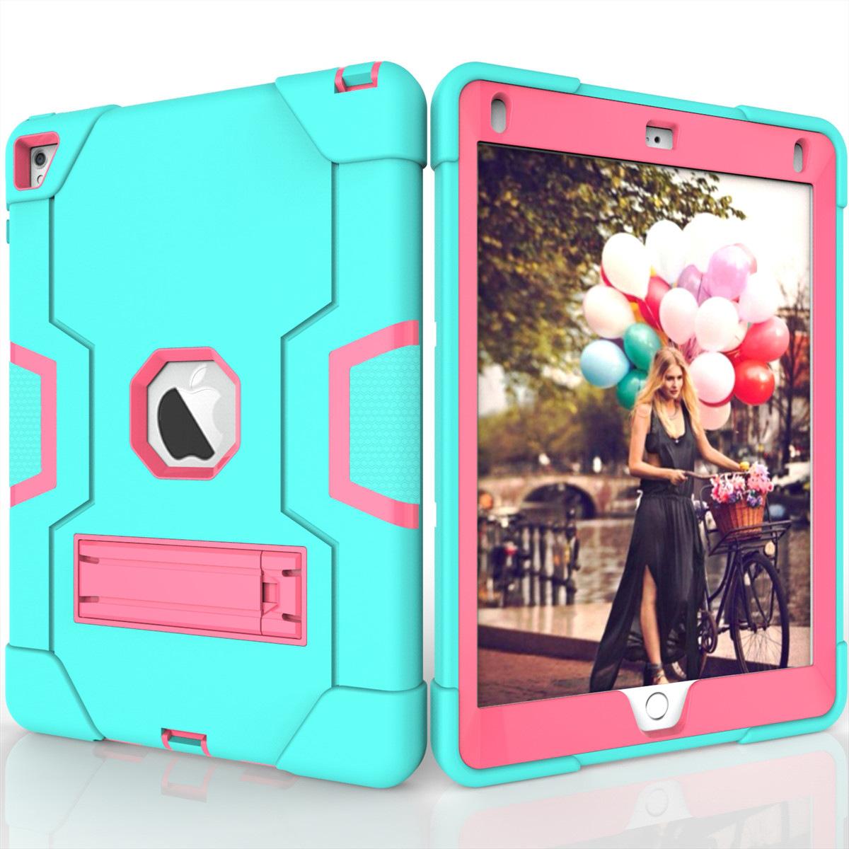Cho iPad Air2 2014 trường hợp [lai chống sốc trường hợp] 3 lớp nhựa và cao su bảo vệ chịu lực cao gồ ghề bảo vệ bìa, với chân đế, áo giáp toàn thân Hậu vệ, chống rơi đập