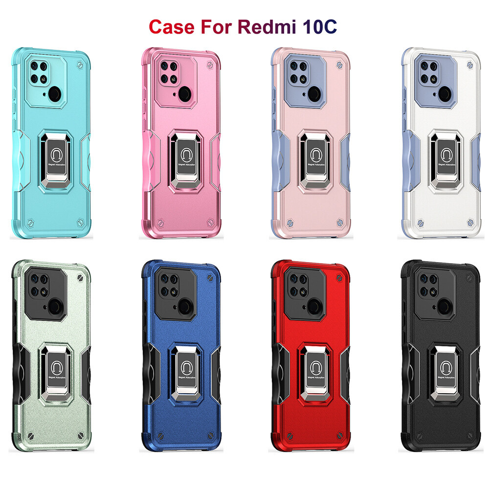 KEYSION Shockproof Armor Case for Redmi 10C 10A Ring Stand Phone Back Cover for Xiaomi Redmi Note 9 Pro 9S