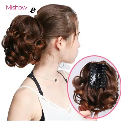 Mishow Blue Synthetic Hair Ponytail Messy Wave Curly Wedding Elastic Hair Extension Updo Cover Hairpiece Hair Bun Scrunchie Wig for Women