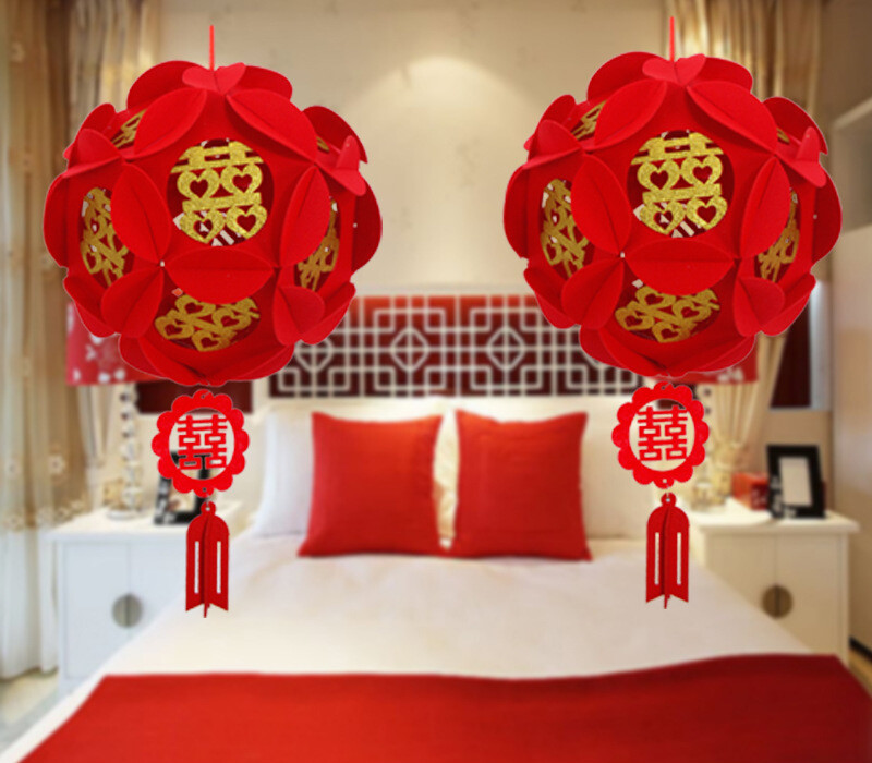 2 Piece Red Chinese Lanterns, DIY Decorations for Chinese New Year, Chinese Spring Festival, Wedding, Lantern Festival Celebration Decor, Golden Xi