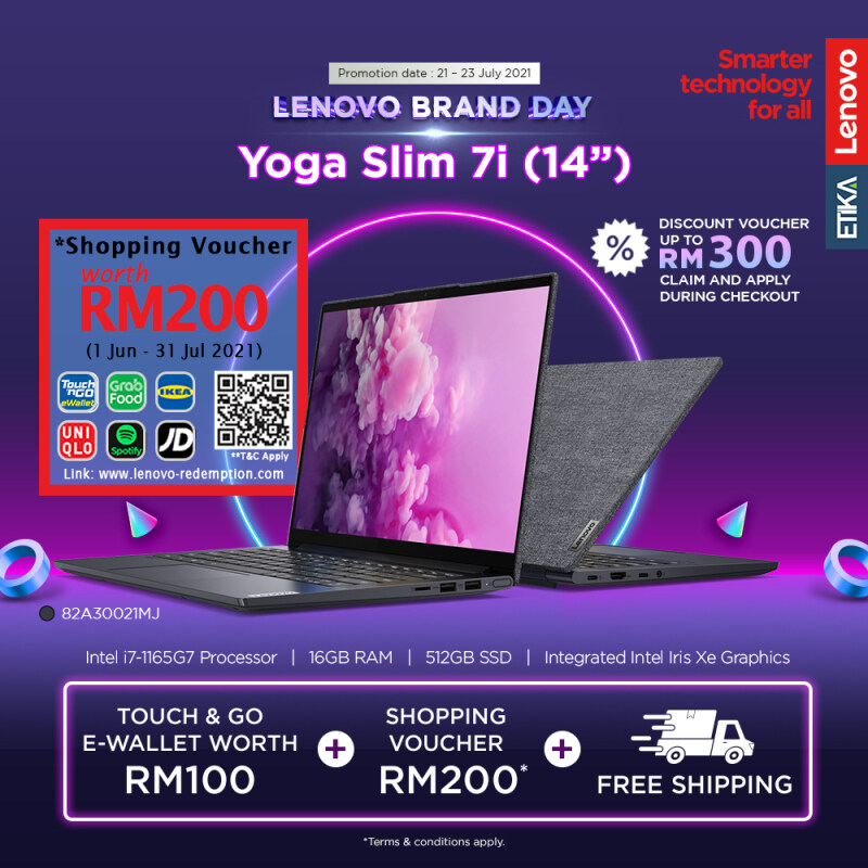 Lenovo Yoga Slim 7 14ITL05 82A30021MJ Laptop 14 | Intel i7-1165G7 | 16GB | 512GB SSD | Intel Iris Xe | W10+H&S | Slate Grey & Fabric Cover Malaysia