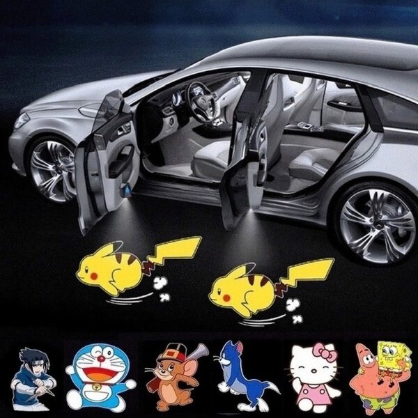 【Hàng giao ngay】【Mua một tặng một Trang trình bày】Pikachu Đèn Logo Cửa Xe Hơi đèn led logo gắn cửa xe ô tô thương Đèn Led chiếu