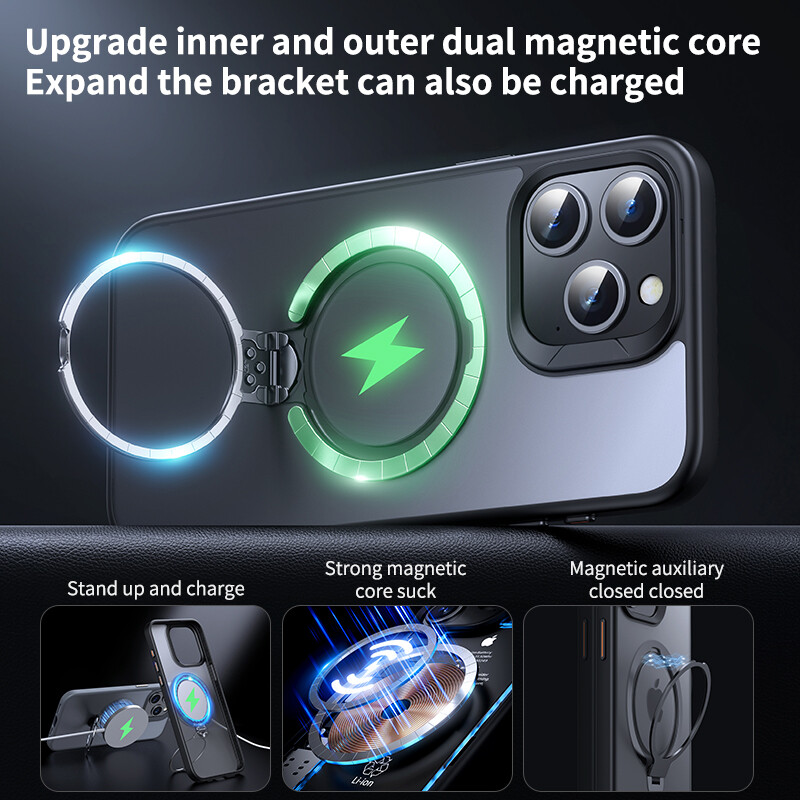 For Apple iphone 15 Pro Max 14 Pro iphone 13 Pro Max Case with 360° Rotatable Magnetic Shockproof Armor Ring Stand [Compatible with Magsafe] [Military-Grade Protection] Back Solid Hard PC Case for iphone 12 Pro Max 15 Plus Cover