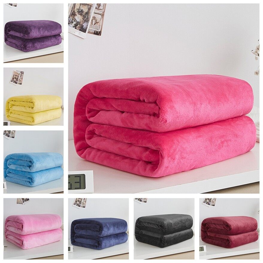 [Ready Stock] Soft Blanket Solid Color Fleece Throw Towel Bedding Sheet For Adults Home Travel