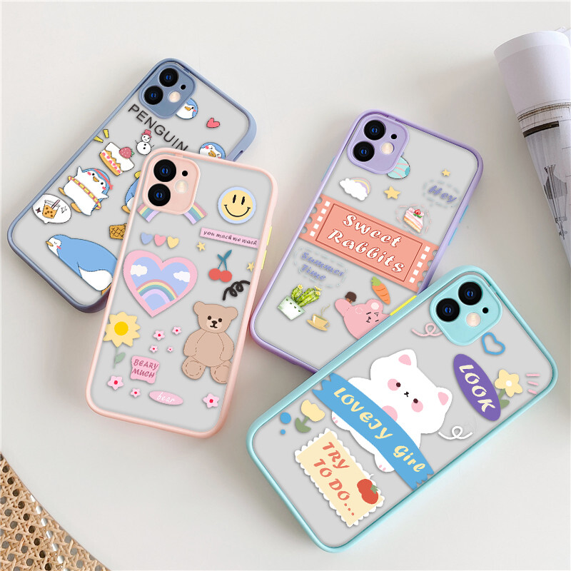 AKABEILA Mint Hybrid Simple Matte Phone Case for IPhone 11 Pro XS Max Xr X 6 6s 8 7 Plus SE 2020 Hard PC + Soft TPU Silicone Shockproof Cover Cartoon Casing