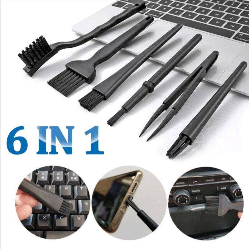6in1 Multifunctional Portable Black Anti-static Soft Brush Computer Laptop Mouse Keyboard Car Dashboard Dust Removal Cleaning Brush