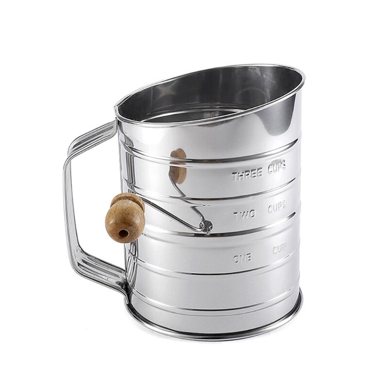 Stainless Steel Mesh Flour Sifter Mechanical Baking Icing Sugar Shaker Sieve Cup with Scale