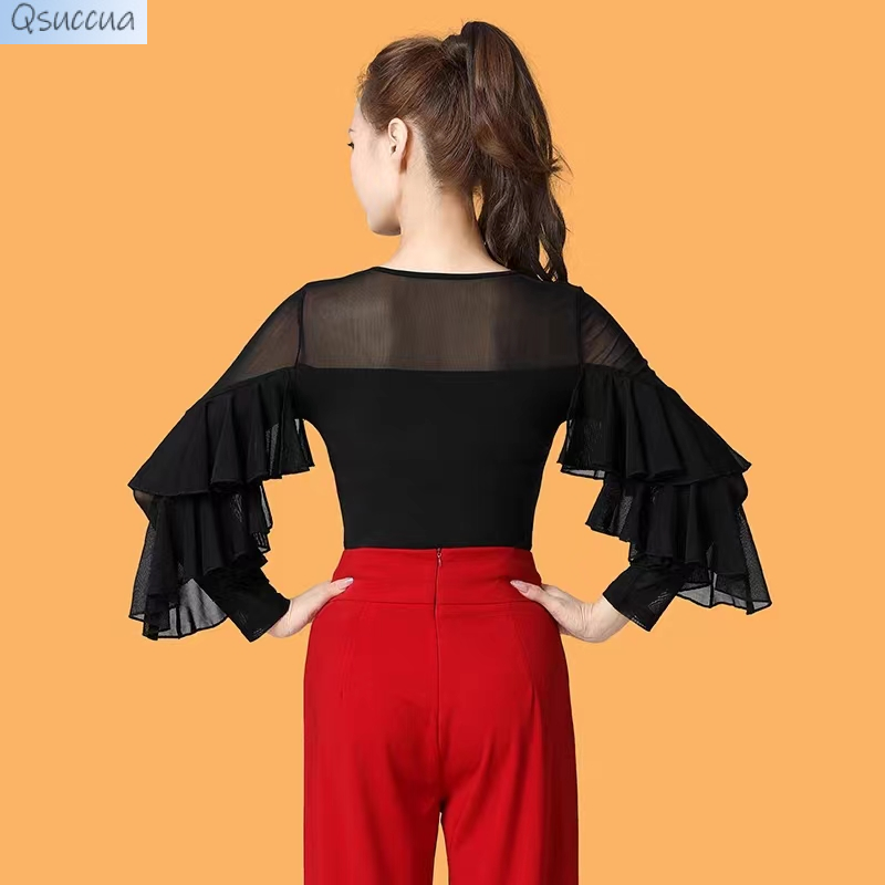 Four Seasons Stretch Fabric Mesh Jitterba Square Dance Team Performance Top