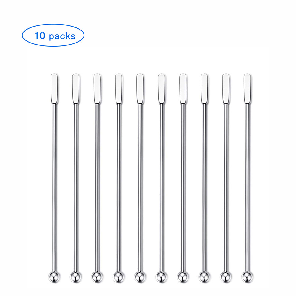 Oulian 10Pcs Cocktail Stirrers Swizzle Sticks Stainless Steel Coffee Beverage Stirrers Stir Drink Swizzle Stick with Small Rectangular Paddles Reusable Stir Sticks for Bar Home Office 